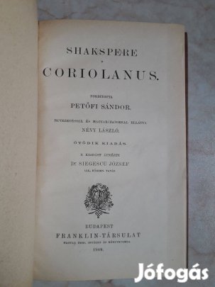 Shakespeare: Coriolanus, színmű, könyv
