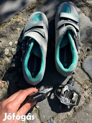 Shimano női 42-es patent cipő+Shimano pedál eladó