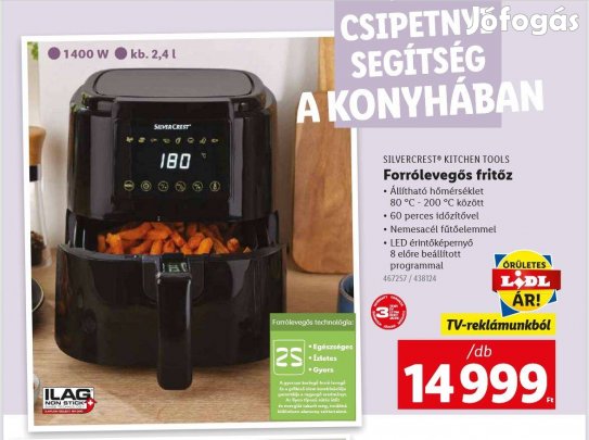 Silvercrest forrólevegős fritőz (Air Fryer)