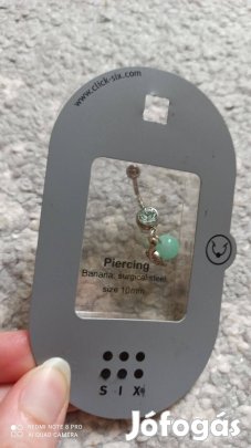 Six orvosi fém világoszöld köves, lógós köldök piercing