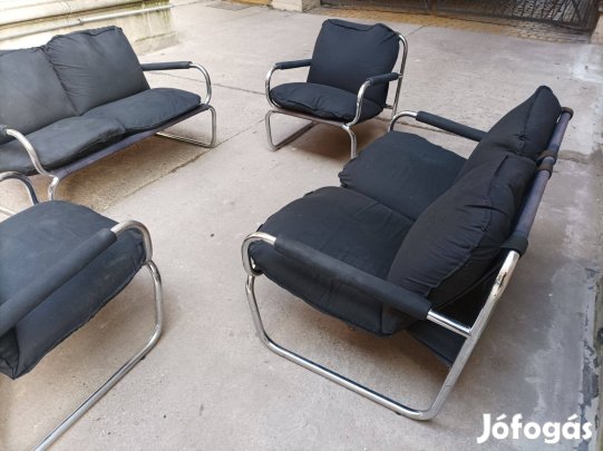 Skandináv mid century , krómozott acélvázas ülőgarnitúra, dupla sofa