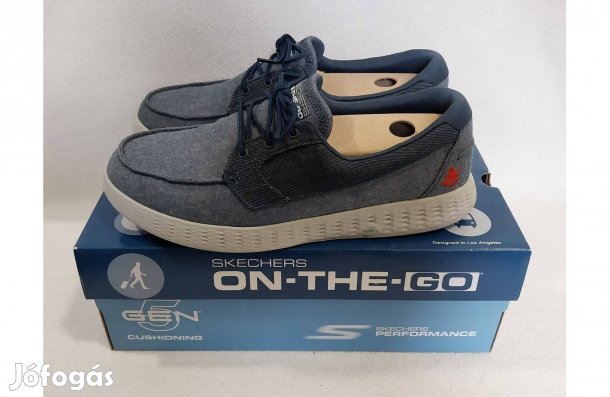 Skechers férfi félcipő: 44, fűzős, farmerkék, vászon