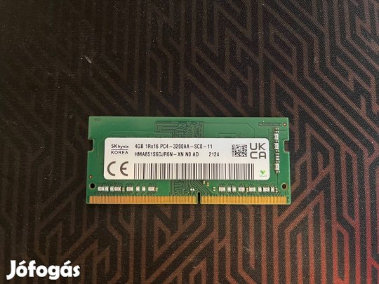 Skhynix 4GB DDR4 Notebook Sodimm Memória, 4GB 3200MHz 1RX16 PC4-3200AA