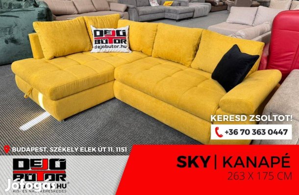 Sky L sárga rugós kanapé ülőgarnitúra sarok 265x175 cm ágyazható
