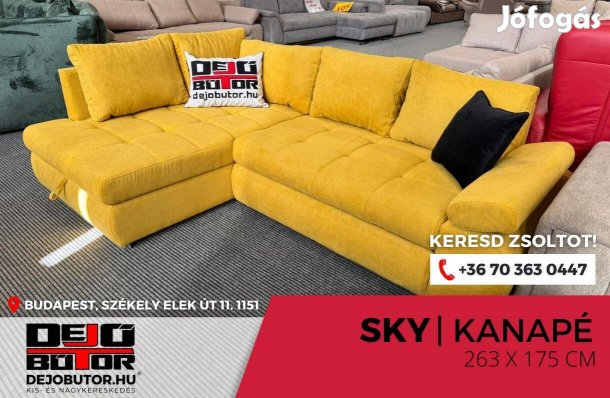 Sky kanapé ülőgarnitúra sarok 263x175cm ágyazható mustár ágyneműtartós