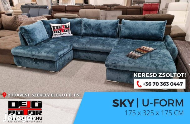 Sky kék szivacs + rugó kanapé ülőgarnitúra 175x325x175 cm ualak
