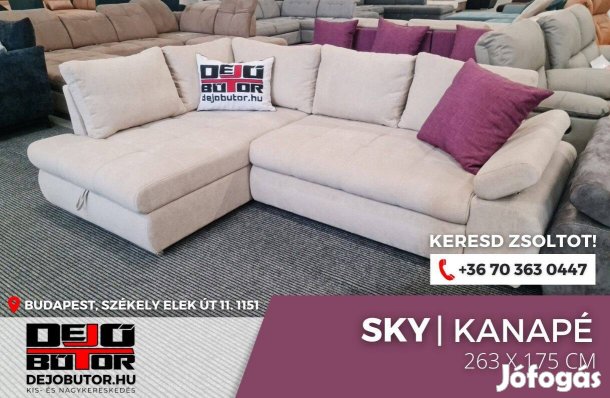Sky rugós fehér sarok kanapé ülőgarnitúra 175x265 cm ágyazható