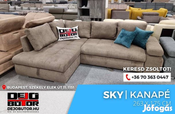Sky sarok kanapé rugós ülőgarnitúra 265x175 cm drapp ágyazható