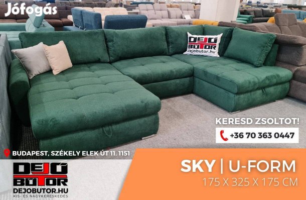 Sky sarok kanapé ülőgarnitúra 175x325x175 cm ualak zöld ágyazható