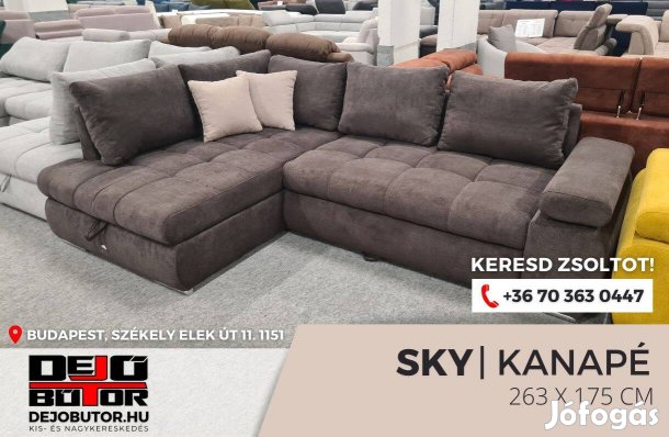 Sky sarok kanapé ülőgarnitúra 263x175 cm rugós ágyazható bronz barna