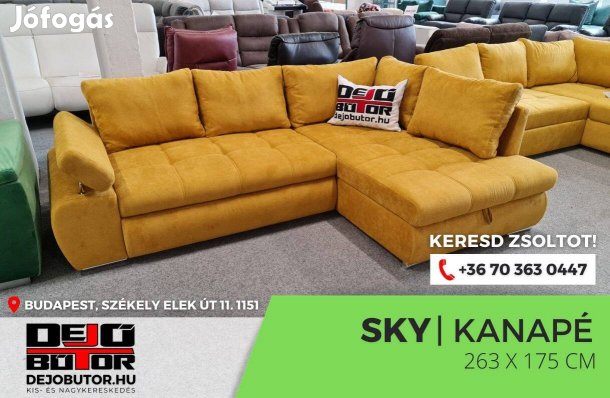 Sky sarok kanapé ülőgarnitúra 263x175 cm rugós ágyazható mustár bútor