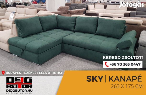 Sky sarok kanapé ülőgarnitúra 263x175 cm rugós ágyazható olaj zöld