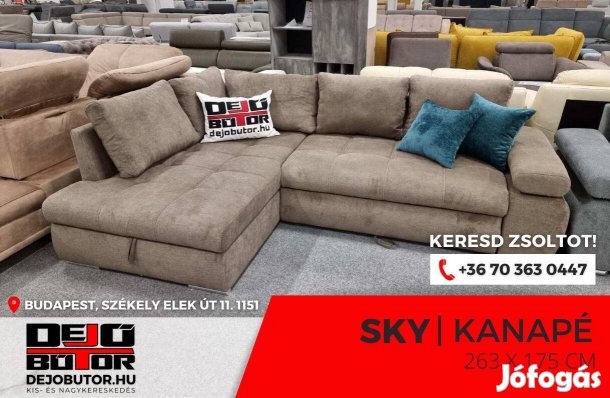 Sky sarok kanapé ülőgarnitúra 263x175 cm rugós ágyazható selyem barna