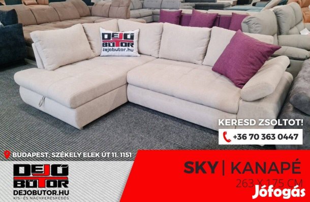 Sky sarok kanapé ülőgarnitúra 265x175 cm rugós ágyazható fehér