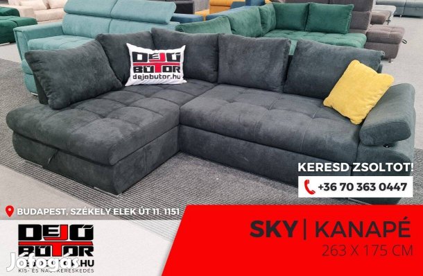 Sky sarok kanapé ülőgarnitúra 265x175 cm rugós ágyazható fekete