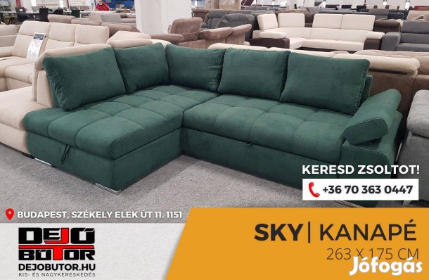 Sky sarok kanapé ülőgarnitúra 265x175 cm rugós ágyazható olaj zöld