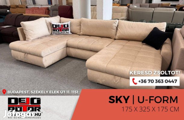 Sky ualak kanapé ülőgarnitúra 175x325x175 cm ágyazható bézs selyem