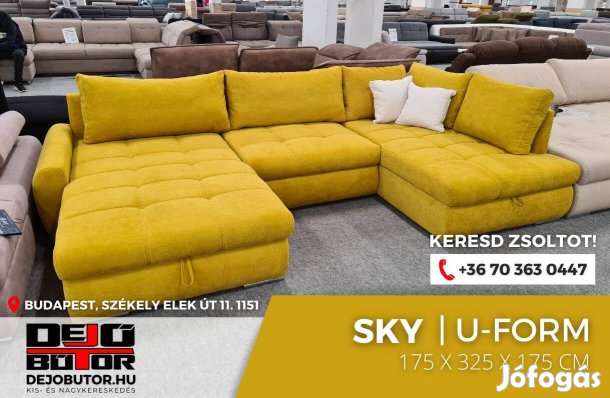 Sky ualak sarok kanapé ülőgarnitúra 175x325x175 cm rugós mustár