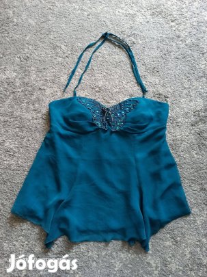 Smaragdzöld lepke mintás nyakba akasztós felső