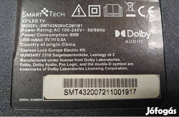 Smarttech 43"Smar LED LCD tv hibás törött alkatrésznek SMT43N30UC2M1B1
