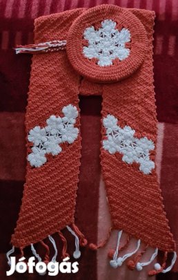 Snowy rozsdaszínű női horgolt sapka - sál szett.