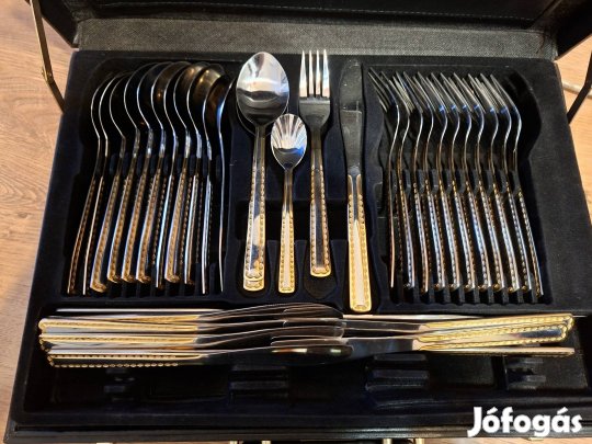 Solingen 18/10 evőeszköz készlet bőröndben - arany díszítés, komplett