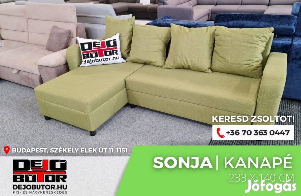 Sonja L zöld kanapé ülőgarnitúra sarok 233x140 cm ágyazható