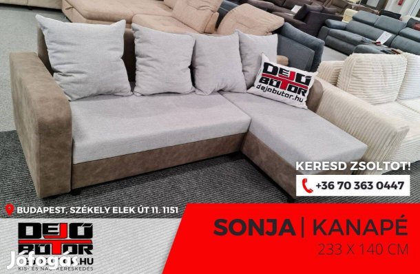 Sonja sarok kanapé ülőgarnitúra 235x140 cm ágyazható barna bézs