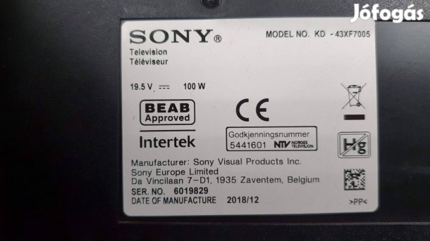 Sony KD-43XF7005 LED LCD tv hibás törött alkatrésznek eladó