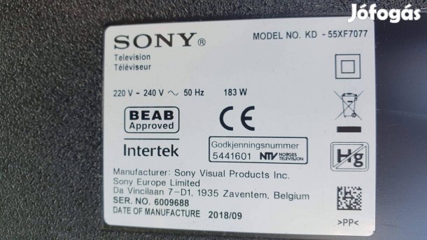 Sony KD-55XF7077 LED LCD tv hibás törött alkatrésznek eladó
