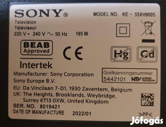 Sony KE-55Xh9005 android LED tv hibás törött alkatrésznek eladó