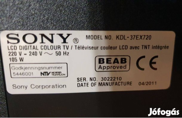 Sony Kdl-37EX720 LED LCD tv main board hibás,nem kapcsol be