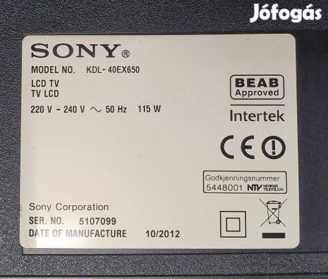 Sony Kdl-40EX650 LED tv tápegység panel eladó