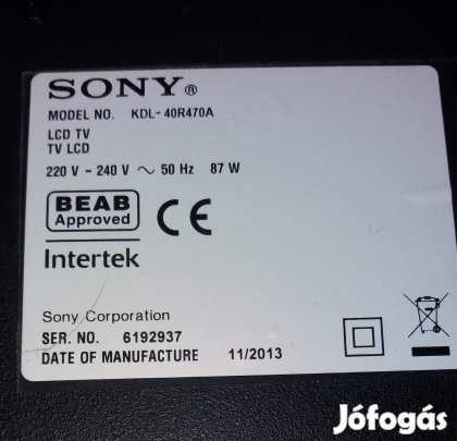 Sony Kdl-40R470A LED tévéből tápegység panel APS-349 ,Main elkelt!