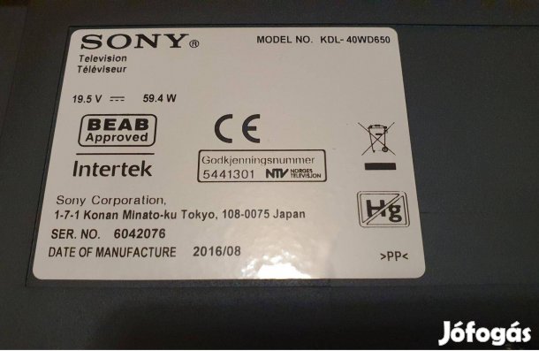 Sony Kdl-40WD650 LED tv mainboard eladó