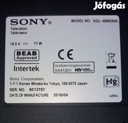 Sony Kdl-48WD650 LED LCD tv háttér világítás alkatrésznek