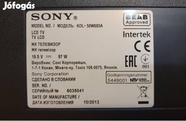 Sony Kdl-50W685A LED TV panelek alkatrésznek eladó