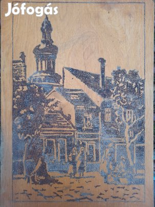 Sopron égetett fa kép 28x40 cm