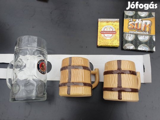 Sörös korsók (üveg, cserép), könyvek - Paulaner München, ajándék