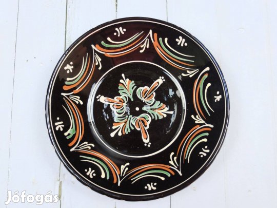 Sötét barna virágmintás fali dísztányér 25cm Ajándékozható is!!