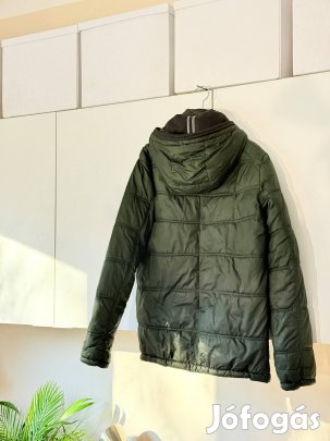 Sötét zöld meleg téli pehely bélelt levehető kapucnis vízálló kabát