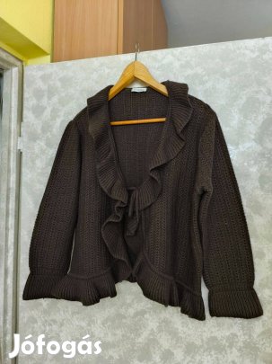 Sötétbarna kötött fodros rövid kardigán, boleró 46-48-as