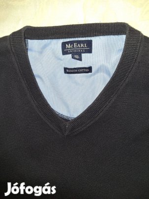 Sötétkék V nyakú pamut férfi pulóver XL