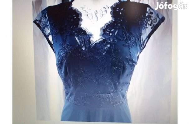 Sötétkék alkalmi csipkés ruha esküvőre 48-as