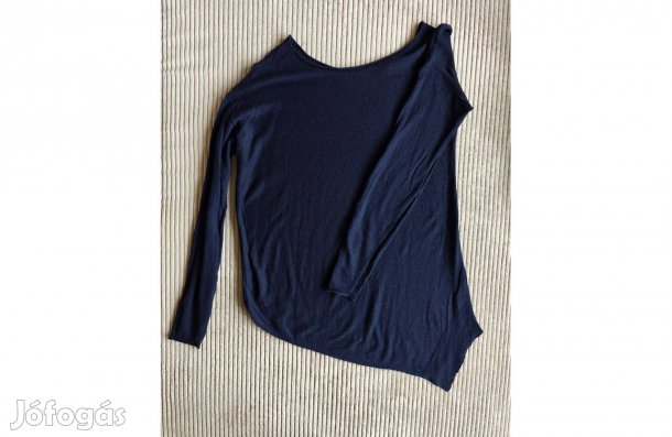Sötétkék aszimmetrikus pamut-viszkóz-gyapjú Zara Knit pulóver S