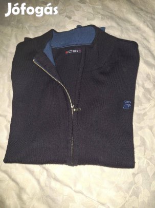Sötétkék cipzáros férfi kardigán XL