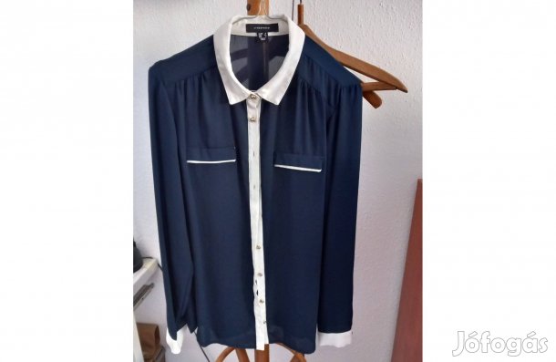 Sötétkék elegáns blúz fehér szélekkel 42-44-es - Új