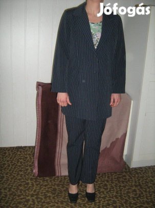 Sötétkék és halszálkás nadrágkosztüm 38-40 egyedi készítés új