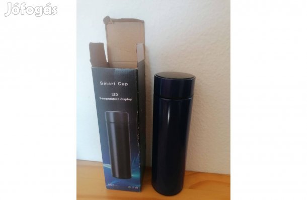 Sötétkék fém termosz, digitális hőmérővel, eladó!