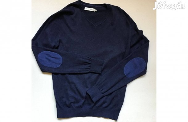 Sötétkék férfi/fiú pamut pulóver, V-nyakú, S-es